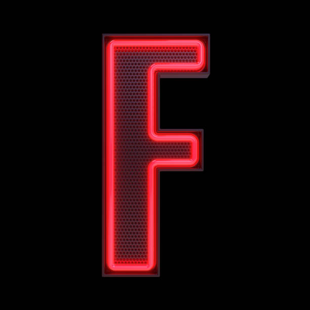 Neon retro Light Alphabet letter F isolated on a black background with Clipping Path. 3d illustration.