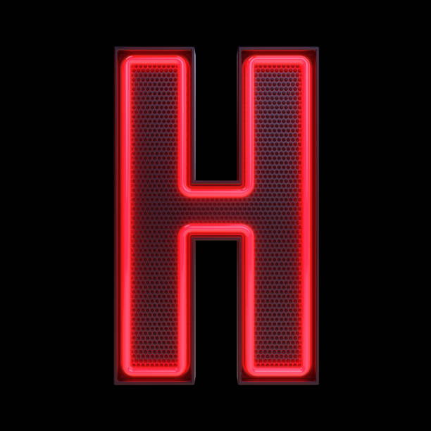 Neon retro Light Alphabet letter H isolated on a black background with Clipping Path. 3d illustration.