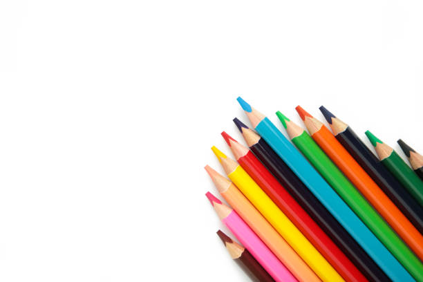 Color pencils arranged in a white background