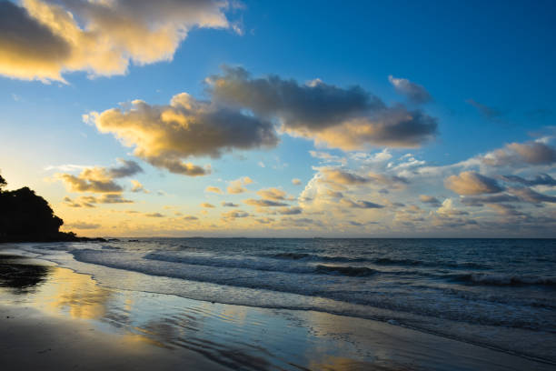 istock Colorful ocean beach sunset with blue sky 1406688438