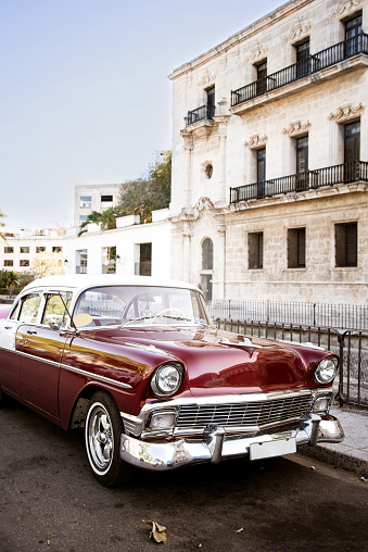 Retro car parked in street of Havana city
