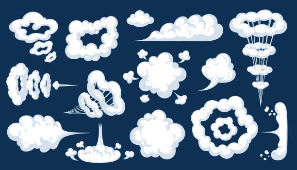 Comic cartoon smoke or cloud, vector speed motion effects Comic cartoon smoke or cloud, vector speed motion effects isolated on dark blue backdround cumulus cloud stock illustrations