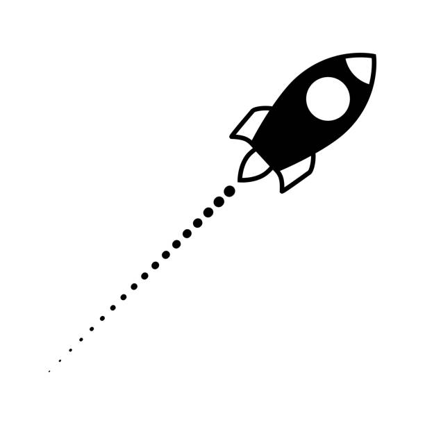 ロケットが離陸するアイコン。宇宙ロケットの黒いシルエット。デザインとウェブのために白い背景に分離されたベクターイラスト。 - rocket taking off spaceship space点のイラスト素材／クリップアート素材／マンガ素材／アイコン素材