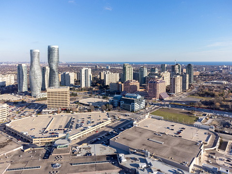 Aerial view of City of Mississauga centre downtown skyline. Ontario, Canada.