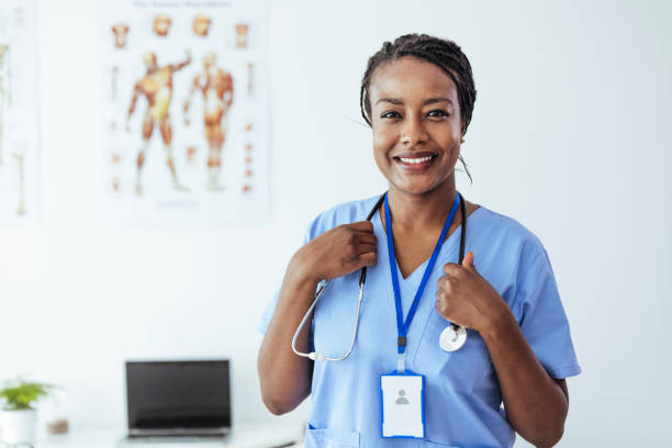 istock Confident doctor woman in uniform and stethoscope looking at camera with copy space 1406698231