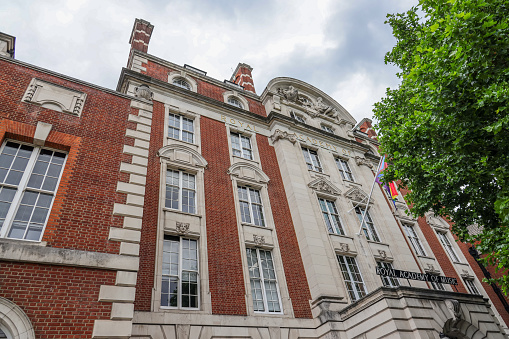 London, UK- June 28, 2022: The Royal Academy of Music (RAM) in London, England, is the oldest conservatoire in the UK, founded in 1822 by John Fane and Nicolas-Charles Bochsa.