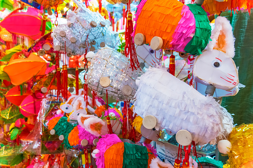 Traditional Chinese lantern selling  in market for Mid-Autumn festival celebration