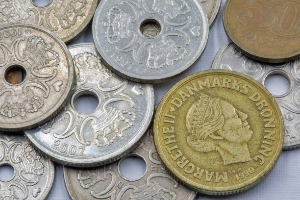 Danish krone coins closeup stock photo