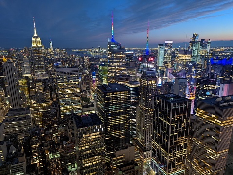 New York, New York - June 27, 2022: View of Midtown Manhattan, with the Empire State Building on the left