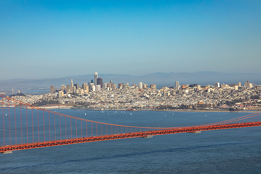 view to golden gate bridge and San Francisco in daytimeunder clear blue sky