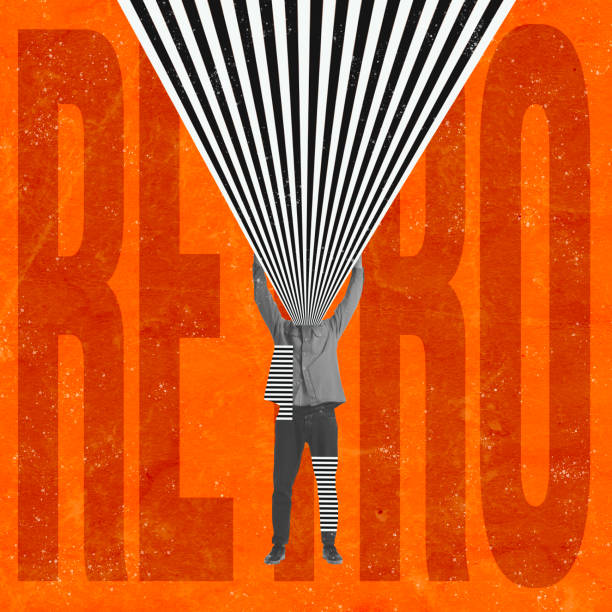 istock Contemporary art collage. New idea or creative inspiration. Man with abstract optical ray over color background. Concept of retro style 1406705427