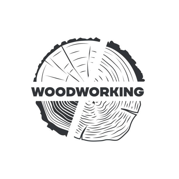 ilustrações, clipart, desenhos animados e ícones de madeira. emblema de corte de árvore. - lumber industry deforestation wood industry
