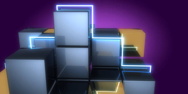 istock 3D abstract background with neon lights. neon tunnel  .space CUBES construction . .3d illustration 1406709899