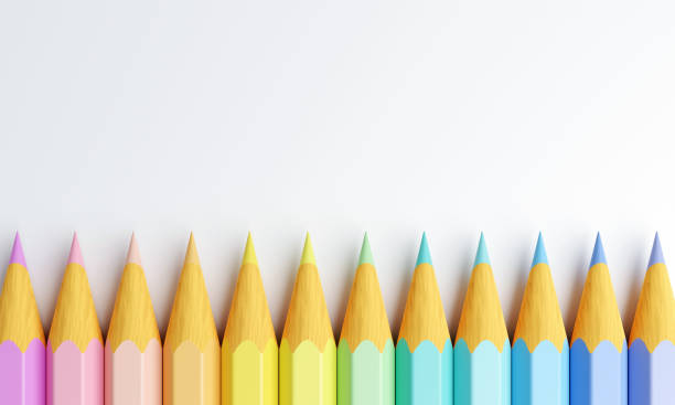 istock Colored pencils with copy space background. Multi-Colors pencils on white background. Education learning in art class and Back to school concept. 3D illustration rendering 1406710588