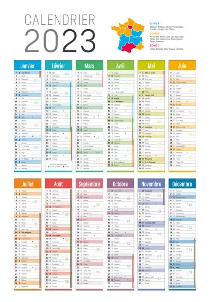 Vector illustration of Year 2023 French calendar template