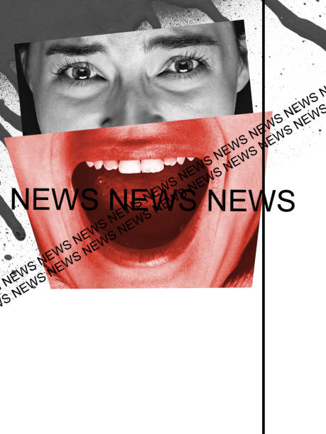 istock Contemporary art collage. Conceptual image with stressed woman. Control of speech, influence, fakes and news. 1406712010