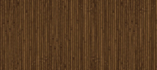 Dark brown wooden surface widescreen texture. Natural bamboo backdrop. Wood slat wall large background