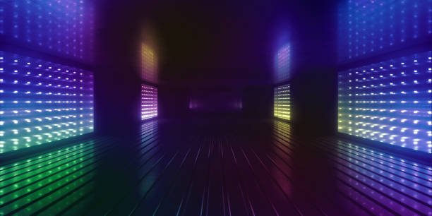istock 3d render, abstract background with colorful neon lights inside the empty dark room 1406715301