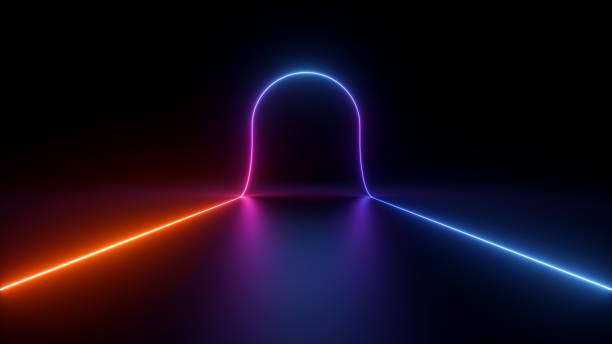 istock 3d render, abstract neon background, curvy line glowing with colorful light in ultraviolet spectrum, round arch 1406715511