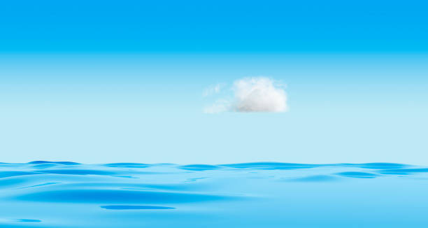 istock 3d rendering of calm ocean waters and single fluffy white cloud in a deep blue sky. . 1406720340