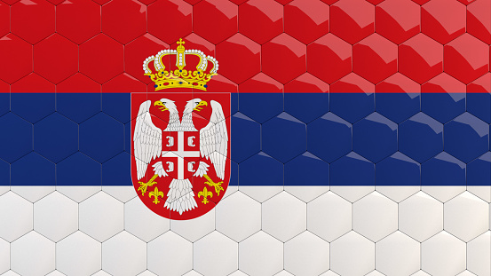 Abstract Serbia Flag Hexagon Background honeycomb glossy reflective mosaic tiles 3D Render