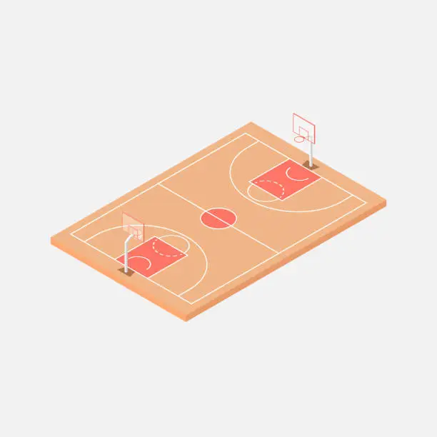 Vector illustration of Basketball court isolated on gray background. Sports ground for active recreation.