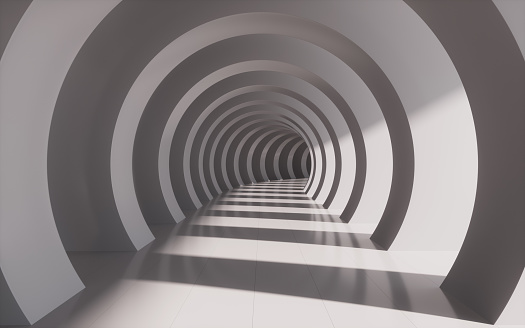 Grey circular tunnel, 3d rendering. Computer digital drawing.