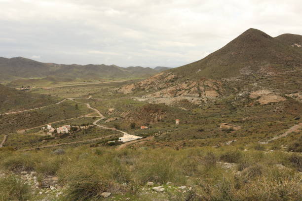 istock Mountain view with pebble road curved 1406728524