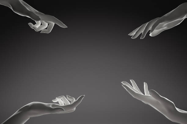istock White marble hands with different gestures pointing over black background. Perfect background for your cosmetics, fashion product or jewelry. 3D rendering 1406728640