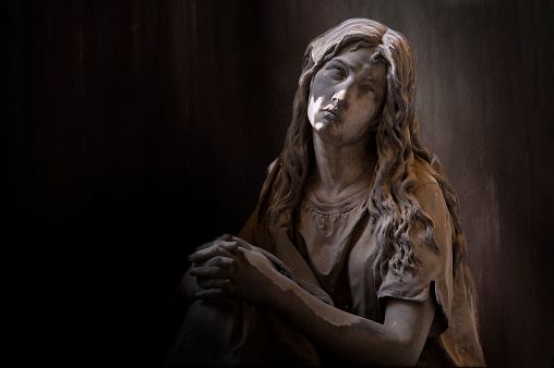 virgen statue inside the Cathedral of the Holy Cross and Saint Eulalia - barcelona, spain