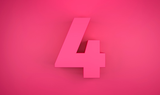 Pink color number 4 on the pink background. Numbers concept.