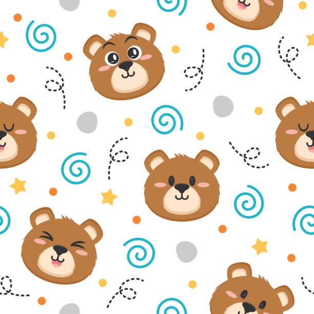 illustrazioni stock, clip art, cartoni animati e icone di tendenza di illustrazioni di modelli artistici di orsi carini - bear teddy bear characters hand drawn