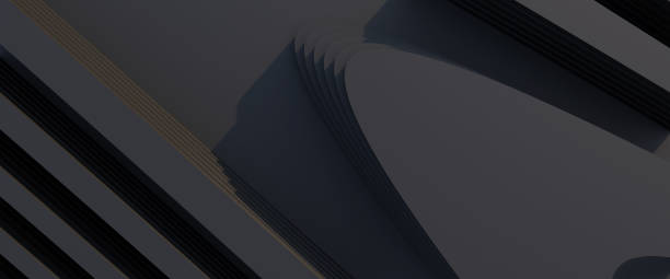 istock Black metal texture steel pattern. Grey line curve design on abstract black background. Dark horizontal template or banner, business backdrop. Abstract background with soft waves. 3D illustration 1406738402