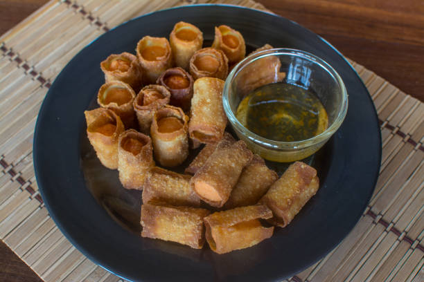 Deep fried  sausage in wonton wrappers ,Thai food