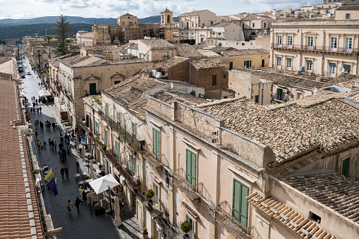 Panoramic view of Noto street. Province of Siracusa, Sicily, Italy.