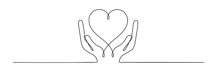 Continuous one line drawing hand holding heart.