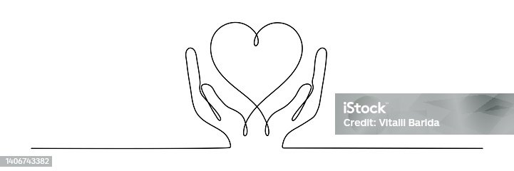 istock Continuous one line drawing hand holding heart. 1406743382
