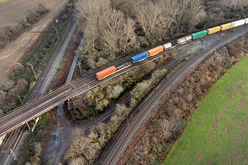 Railroad junction and bridge - aerial view