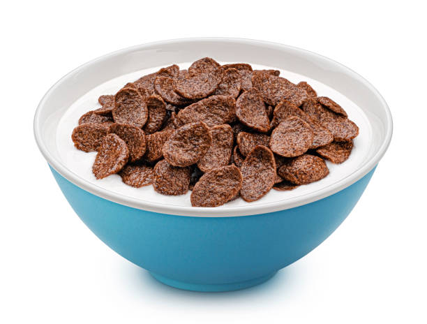 istock Chocolate corn flakes with milk isolated on white background 1406749774
