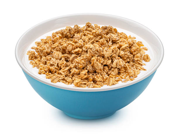 istock Oat granola with milk isolated on white background 1406749800