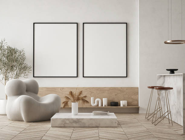 istock mock up poster frame in modern interior background, living room, Scandinavian style, 3D render, 3D illustration 1406751980