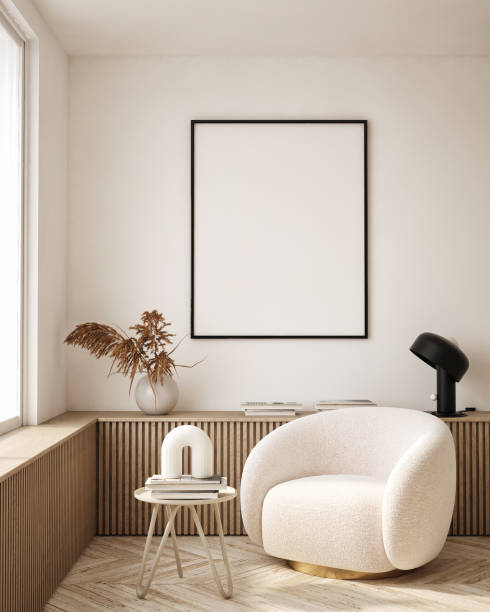 istock mock up poster frame in modern interior background, living room, Scandinavian style, 3D render, 3D illustration 1406751981