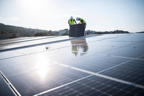 istock Installation process of solar panels on a roof. 1406753505