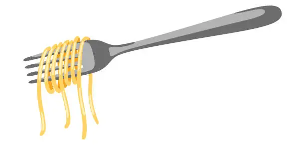 Vector illustration of Illustration of Italian pasta spaghetti on fork. Culinary image for menu of restaurants.