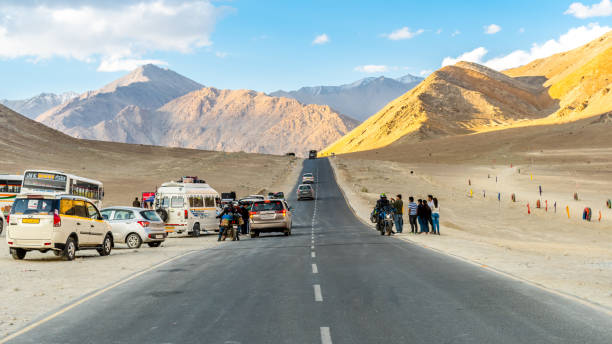 Leh Ladakh, India - 04 July, 2022 - Magnet Hill is a gravity hill located near Leh in Ladakh, India. It is a popular tourist place. Soft focus image.