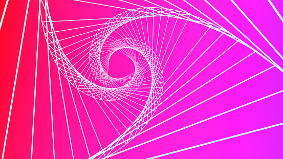 Abstract image of white swirl triangle lines on a red-purple background.,Abstract line movement,3d rendering