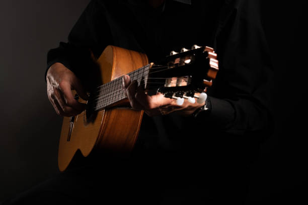 Spanish classical guitar and guitarist's hands