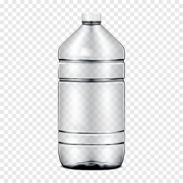 Vector illustration of Clear empty plastic large water bottle with white screw cap on transparent background realistic vector mock-up