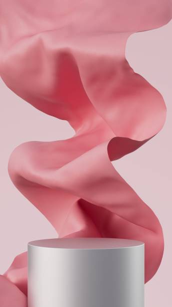 istock 3d podium, Flying cloth, Fabric wave, Vertical mockup, Pink color, Luxury background, Illustration for branding and product presentation, 3d rendering. 1406756690