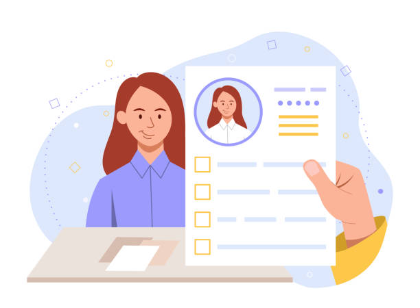 Job seeker concept Job seeker concept. Girl came to office, candidate for vacancy showed resume. Young specialist at interview. HR department and search for employees, staff expansion. Cartoon flat vector illustration good cv stock illustrations